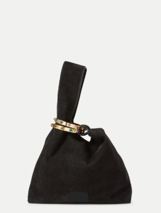Handbags - Black Suede Knot Wristlet Bag with Gold Accent